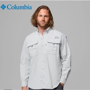Columbia Men's Light Grey PFG Bahama II Long Sleeve Shirt Size large